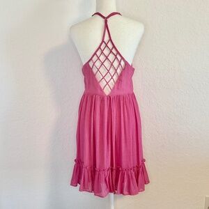 New In, Lattice Open Back Sleeveless Ruffled Mini Dress, Size S